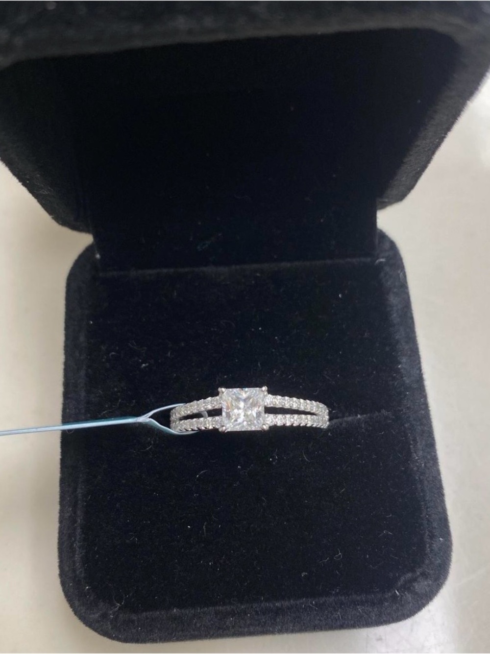 Princess Cut Moissanite Ring | Sterling Silver Split Shank | 2.10 CTW